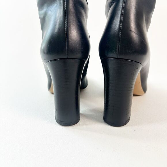 GUCCI Hasler Horsebit Black Leather Boot Size 39.5 US 9.5 Heeled Knee Square Toe - Picture 9 of 13